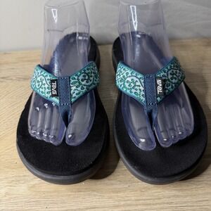 Teva Olowahu Strappy Flip Flops Black Gray Pink 6840 Thong Sandals Womens Size 8